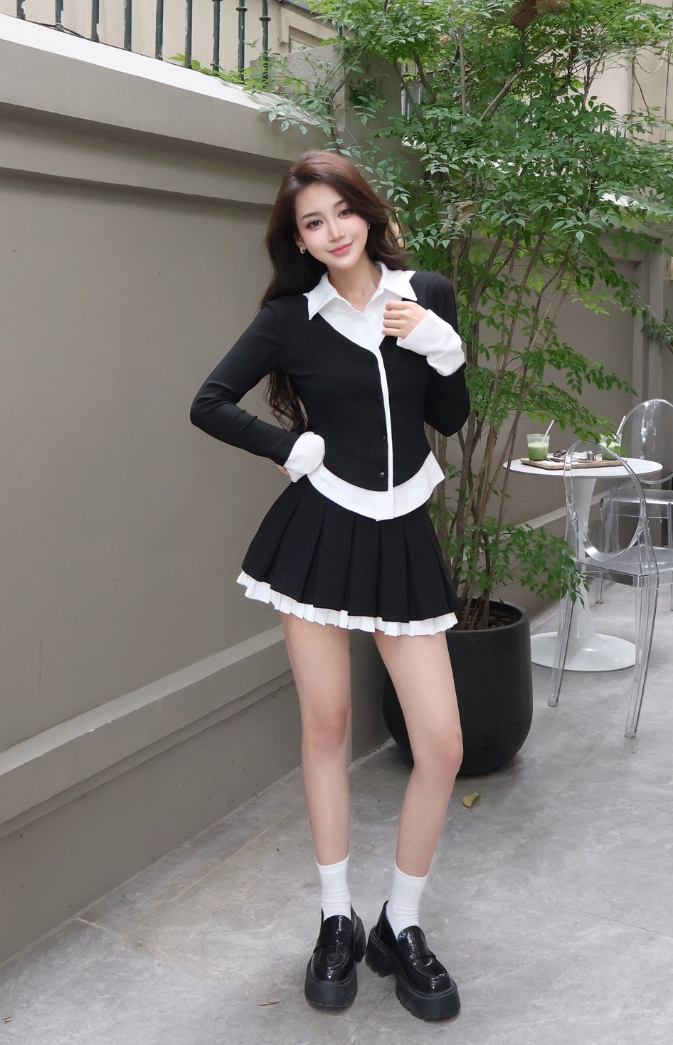 Set croptop phối kết hợp váy tennis