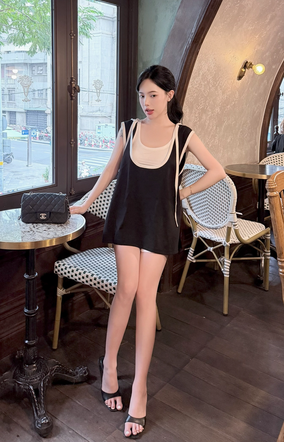 Set áo gile phối viền kết hợp short basic